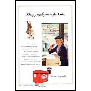 1953 Coca Cola Coke Fight Attendant Airport Lounge Vintage Print Ad Wall Art
